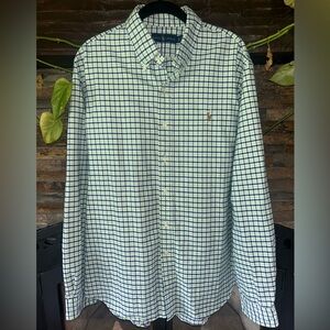 Ralph Lauren Blue Green Plaid Button Down Shirt XL